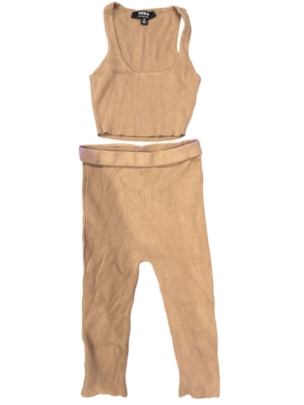 HERA Ribbed Two-Piece Tank & Legging Set in Camel